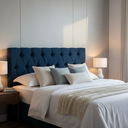 Ver imagem 1 de Cabeceira Capitonê Casal Cor Azul Marinho 140x117cm com Fixação no Box da Cama