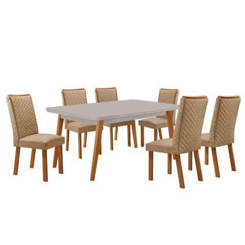 Mesa de Jantar Copper 180cm Madeira Tampo Vidro Canto Copo com 6 Cadeiras Lira