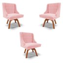 Ver imagem 1 de Kit 3 Cadeiras Decorativas Sala de Jantar Base Giratória de Madeira Firenze Suede Rosa Bebê/Natural