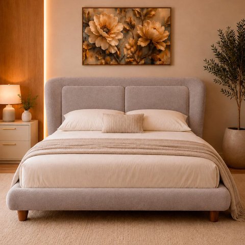 Cama Japonesa com Cabeceira Queen Blind Haru Veludo Nobre Avelã - Sallar Home