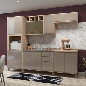 Cozinha Completa Modulada 5 Peças com Torre Microondas Armário e Balcão Mel Luciane Móveis