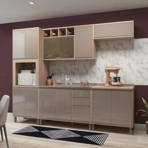 Cozinha Completa Modulada 5 Peças com Torre Microondas Armário e Balcão Mel Luciane Móveis