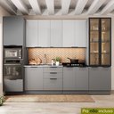 Ver imagem 1 de Cozinha Telasul Lumina 6 Peças com Paneleiro para Forno e Micro com Vidro Fumê e Iluminação s/Tampo Cinza