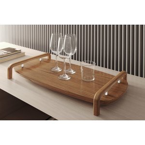 Bandeja Decorativa Barcelona em Madeira e Detalhe Prata:Cinamomo