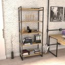 Ver imagem 1 de Estante de Livros Industrial Aço 80CMX187CM 5 Prateleiras Kuadra Marrom/Carvalho