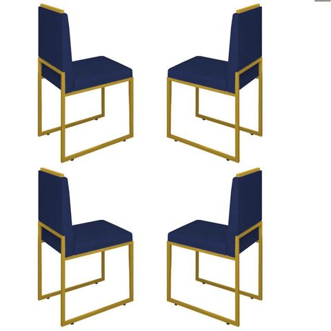 Conjunto Quatro Cadeiras Sala Jantar Barcelona Base Dourado:azul Marinho