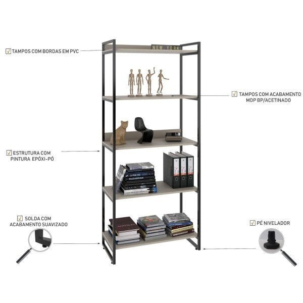 Estante Multiuso 5 Prateleiras 187cmx80cm Industrial Kuadra Compace - 5