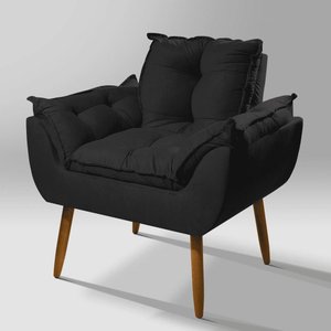 Poltrona Opala Suede Preto Pés Palitos - Belliv Decor