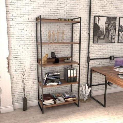 Estante de Livros Industrial Aço 80CMX187CM 5 Prateleiras Kuadra Marrom/Nogal