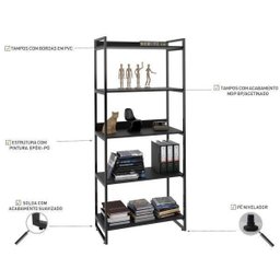 Estante para Livros Industrial 187cmx80cm 5 Prateleiras Kuadra - 5