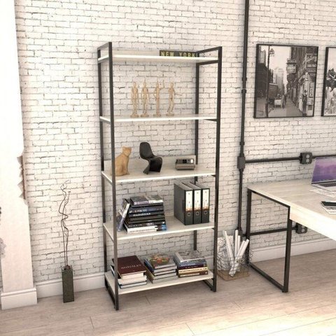 Estante de Livros Industrial Aço 80CMX187CM 5 Prateleiras Kuadra Branco/Snow