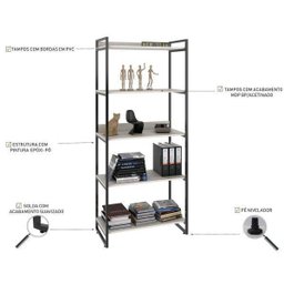 Estante de Livros Industrial Aço 80CMX187CM 5 Prateleiras Kuadra Branco/Snow - 5 Estante de Livros Industrial Aço 80CMX187CM 5 Prateleiras Kuadra Branco/Snow - 5