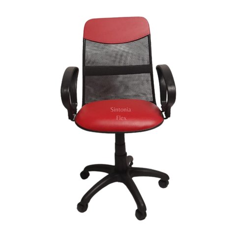 Cadeira Diretor Tela Giratória com Faixa e Braço Fixo Corano Vermelho