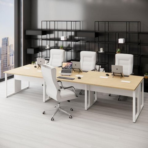 Plataforma de Trabalho 6 Pessoas 360cm Macadâmia com Branco F5 Office