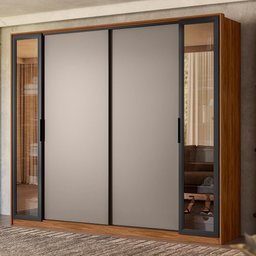 Guarda Roupa Casal Laredo 4 Portas Flex Nogueira/nude Prime com Vidro Reflecta - Demartêz - 2