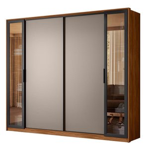 Guarda Roupa Casal Laredo 4 Portas Flex Nogueira/nude Prime com Vidro Reflecta - Demartêz