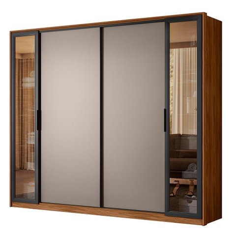 Guarda Roupa Casal Laredo 4 Portas Flex Nogueira/nude Prime com Vidro Reflecta - Demartêz