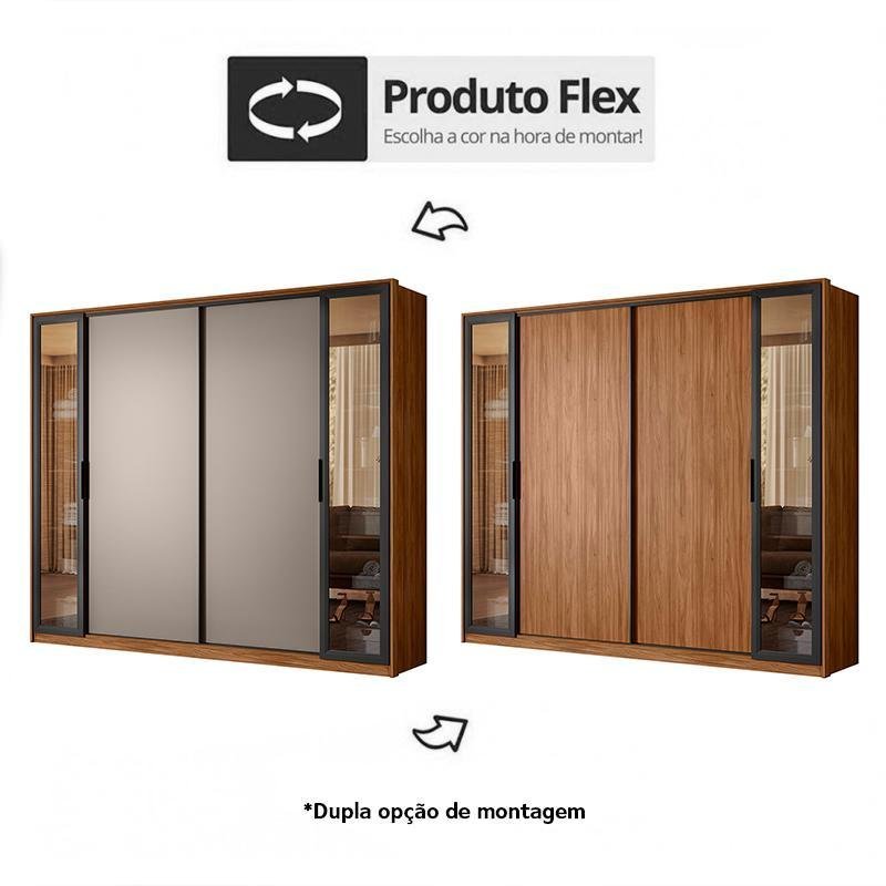 Guarda Roupa Casal Laredo 4 Portas Flex Nogueira/nude Prime com Vidro Reflecta - Demartêz - 4