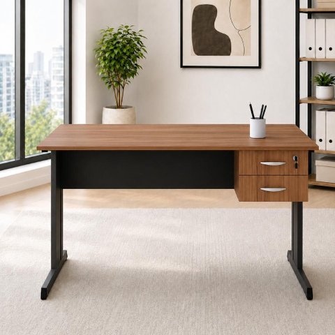 Mesa Escrivaninha Pés Metal 120cm x 60cm com Gaveteiro Suspenso 2 Gavetas F5 Office Cor:Nogal com