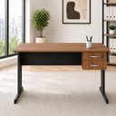 Ver imagem 1 de Mesa Escrivaninha Pés Metal 120cm x 60cm com Gaveteiro Suspenso 2 Gavetas F5 Office Cor:Nogal com