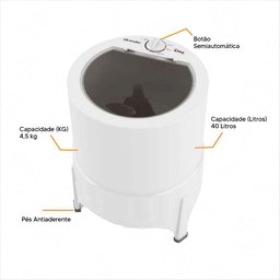 Tanquinho de Lavar Roupa Mueller Plus 4,5kg 40 Litros Branco - 127v - 3