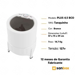 Tanquinho de Lavar Roupa Mueller Plus 4,5kg 40 Litros Branco - 127v - 7