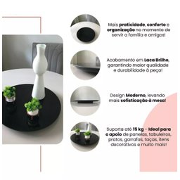 Prato Bandeja Giratória Sobrepo Centro Mesa Mdf Laqueado com Vidro Fixo 60cm - 5