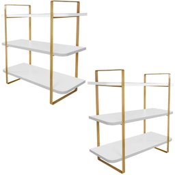Kit 02 Prateleiras Tripla Hone de 25 Cm - Dourado/branco - 1 Kit 02 Prateleiras Tripla Hone de 25 Cm - Dourado/branco - 1
