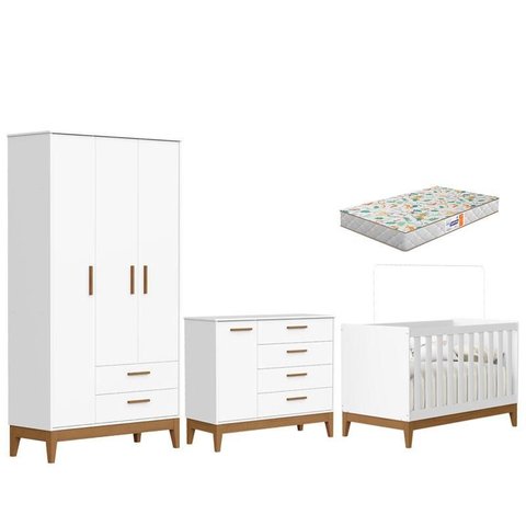 Quarto de Bebê Flip Branco Acetinado com Colchão Gazin - Reller