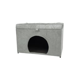 Puff Pet Baú Estofado para Cachorro e Gato - Cinza Claro - 1