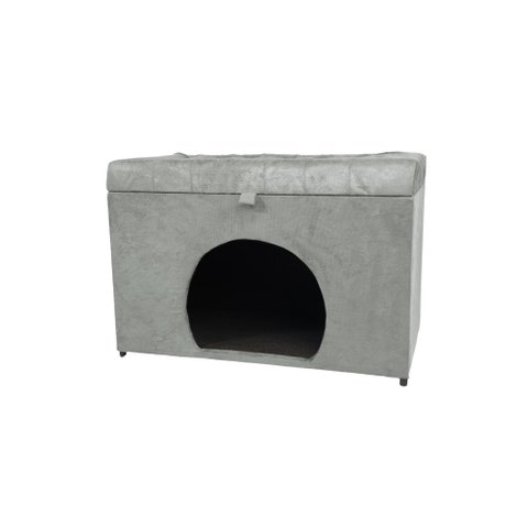 Puff Pet Baú Estofado para Cachorro e Gato - Cinza Claro