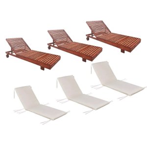 Jogo 3 Espreguiçadeira Allegra Madeira Maciça Piscina Lazer Nogueira Proteção Uv e Colchonetes Branc