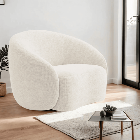 Poltrona Orgânica Luxo Recepção Sala de Estar e Tv Amore Bouclé Bege- Mabe Magazine