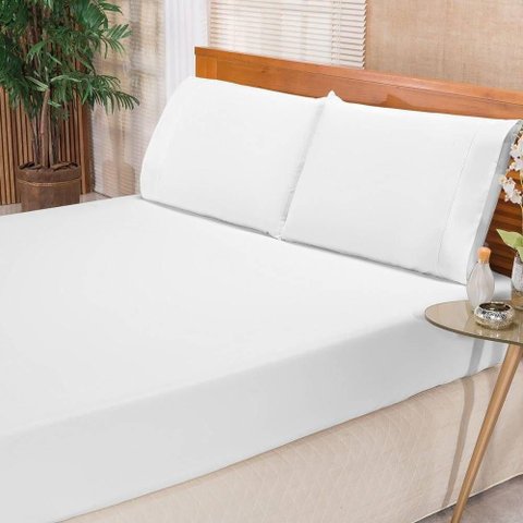Jogo de Cama Ponto Palito Percal 180 Fios Elegance Queen 03 Peças - Branco