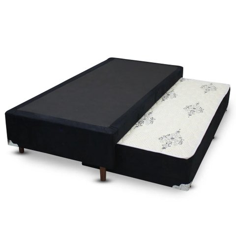 Cama Box Bicama Auxiliar Solteiro Suede Espuma 8cm 40x88x188 Preto