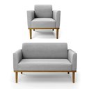 Ver imagem 2 de Conjunto Poltrona e Namoradeira Decorativa Isabella Pés Fixo em Madeira Castanho Suede Cinza G19 - G