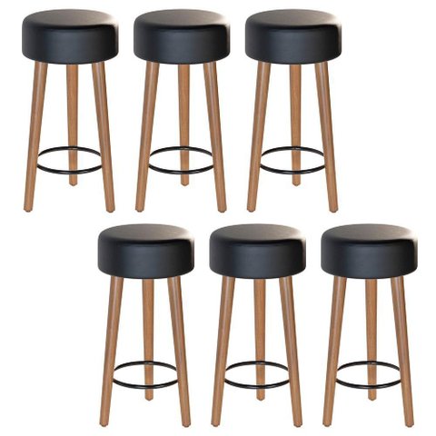 Kit 06 Banquetas Baixa Estofada Pés de Madeira Preto