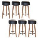 Ver imagem 1 de Kit 06 Banquetas Baixa Estofada Pés de Madeira Preto