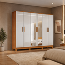 Ver imagem 5 de Guarda Roupa Casal com Espelho 6 Portas 4 Gavetas MDF Nina Naturale Off White Bianch