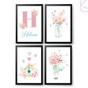 Ver imagem 1 de Kit 4 Quadros Decorativos Menina Aquarela Passarinho Flor:preta