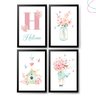 Kit 4 quadros decorativos menina aquarela passarinho flor:Preta - 1