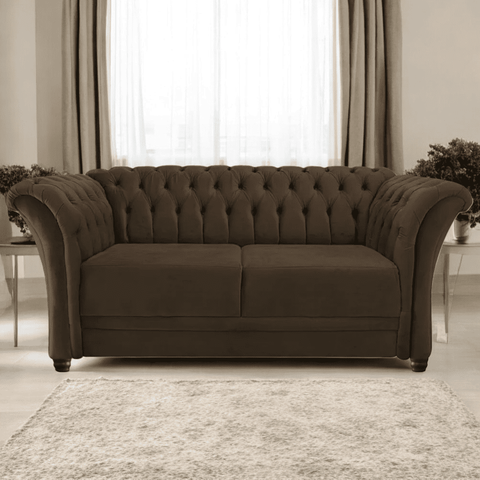 Sofá Recamier Divã Chesterfield 185cm Sofia Linho Marrom Capitonê- Mabe Magazine