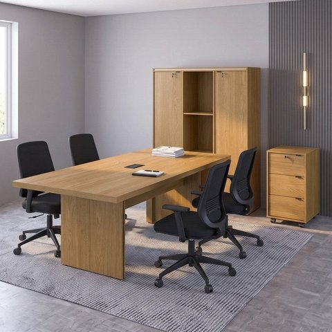 Conjunto Escritório 3 Peças com Mesa Reunião e Armário Carvalho Espresso Móveis