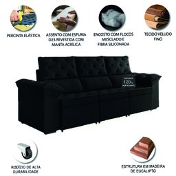Sofá Retrátil York 3 Lugares 2,10m Suede - 4
