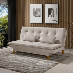 Sofá Cama Bangkok Costura Capitonê Sofisticado em Madeira - 1