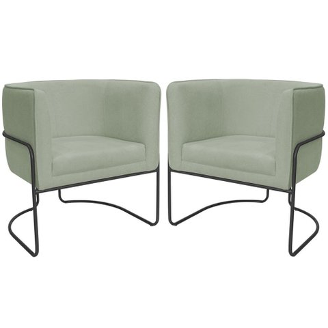 Kit 02 Poltronas Decorativas Betina Base Aço Preto Bouclé Verde Claro - Nexta Casa