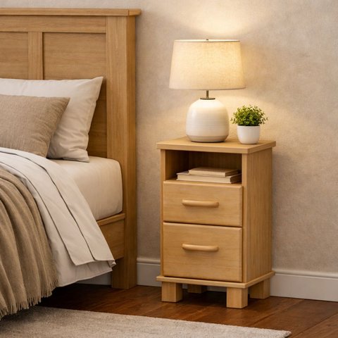 Mesa Cabeceira Madeira Maciça Mesinha Quarto 2 Gavetas Boho:freijo