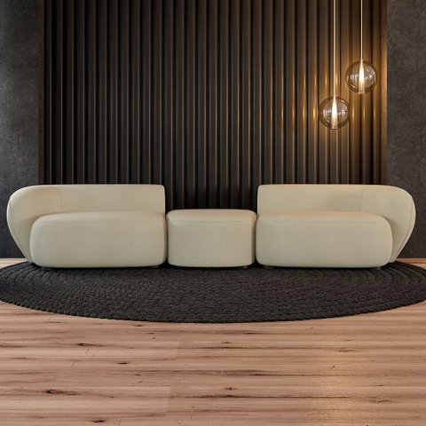 Sofá Versátil Sala de Estar Egito 302cm Modulado Veludo Bege G52 - Gran Belo
