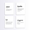 Ver imagem 1 de Kit 4 Quadros Definição LAR AMOR FAMÍLIA VIAGEM 45x34cm - com vidro:Madeira branca