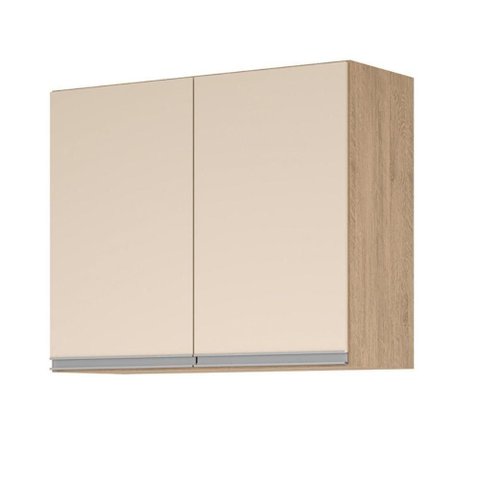 Armario Aereo Isabela 2 Portas 79cm MDP Amendoa Off White Milani Movelaria
